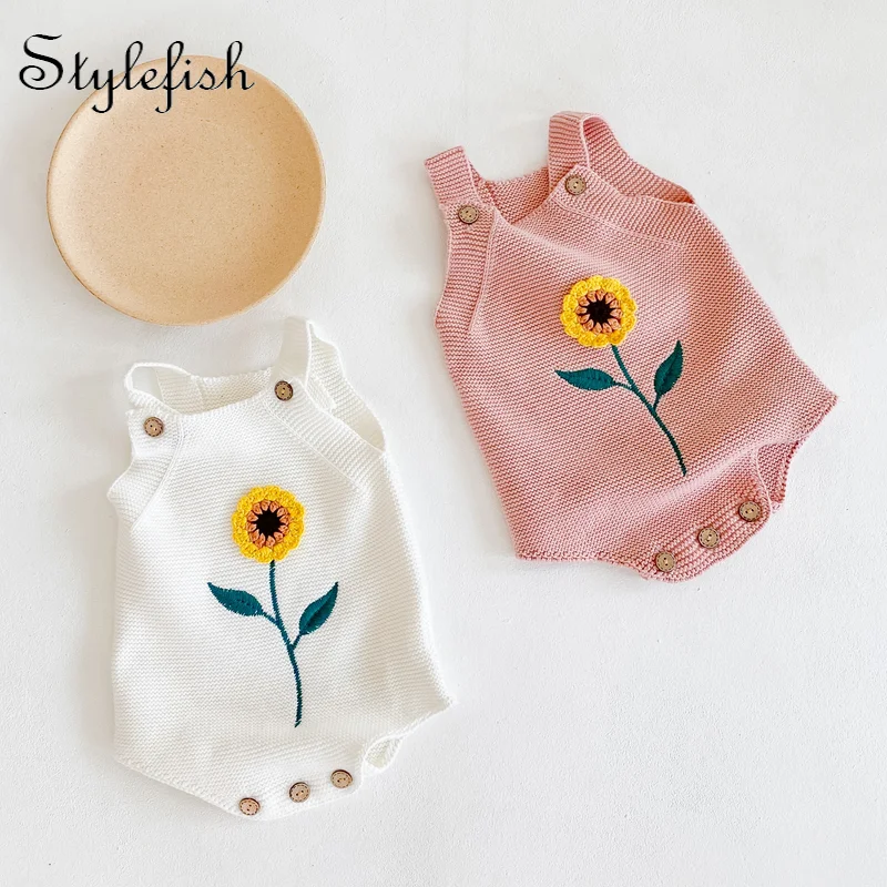 

ins 2022 autumn organic cotton baby rompers baby girl strap cropped knitted woolen jumpsuit romper clothes