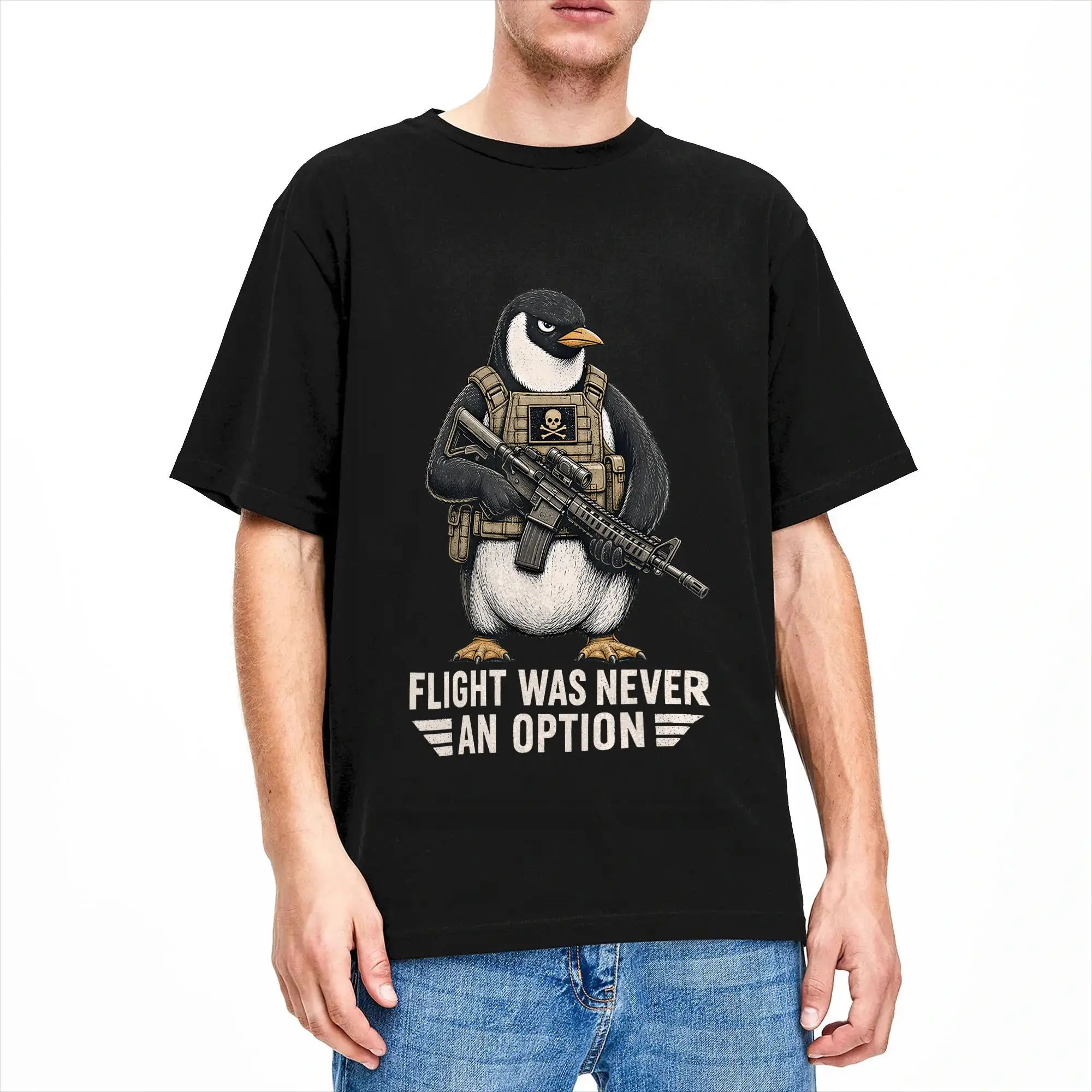 Men Women T-Shirt Flight was Never an Option Tactical Penguin Funny Bird Meme T-Shirts Harajuku  Summer Tees Pure Cotton Tops