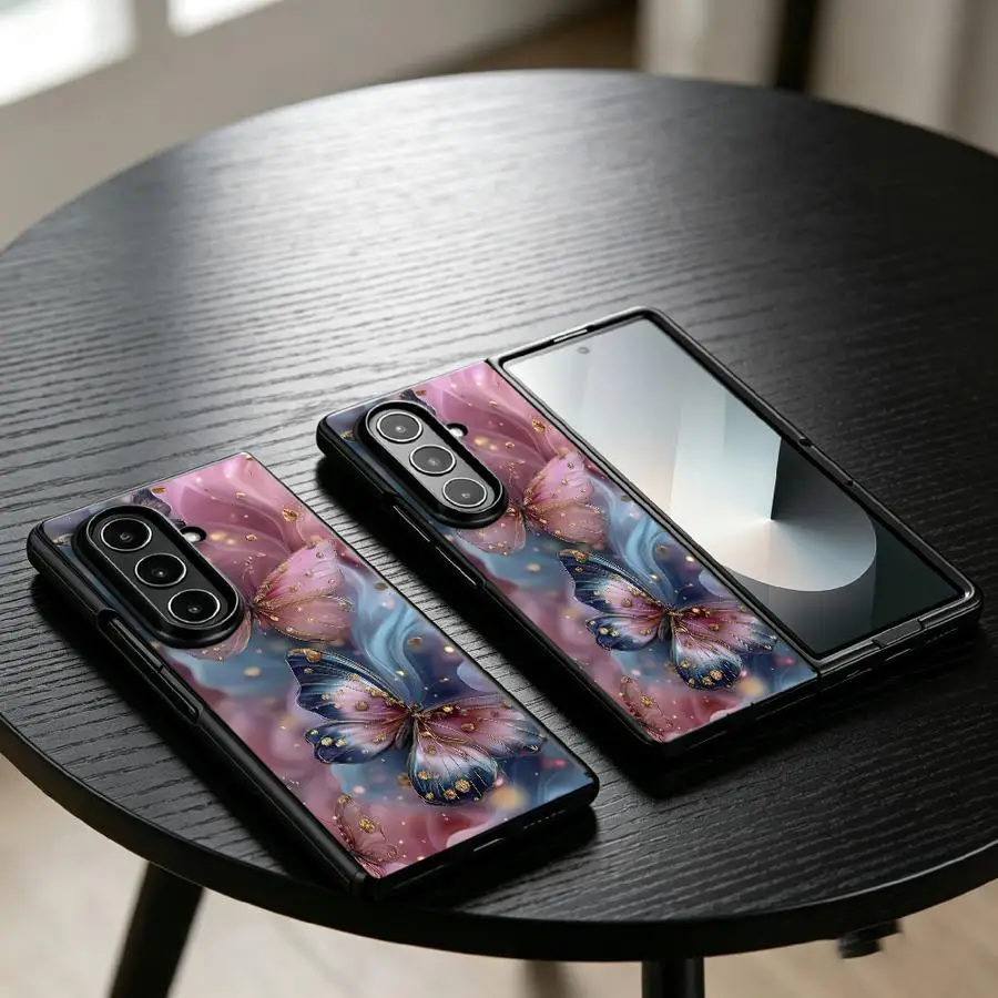 Case for Samsung Galaxy Z Fold 8 ZFold5 ZFold4 ZFold6 ZFold3 Z Fold 7 6 5 4 3 ZFold7 Back Phone Cover Pastel Pink Butterfly
