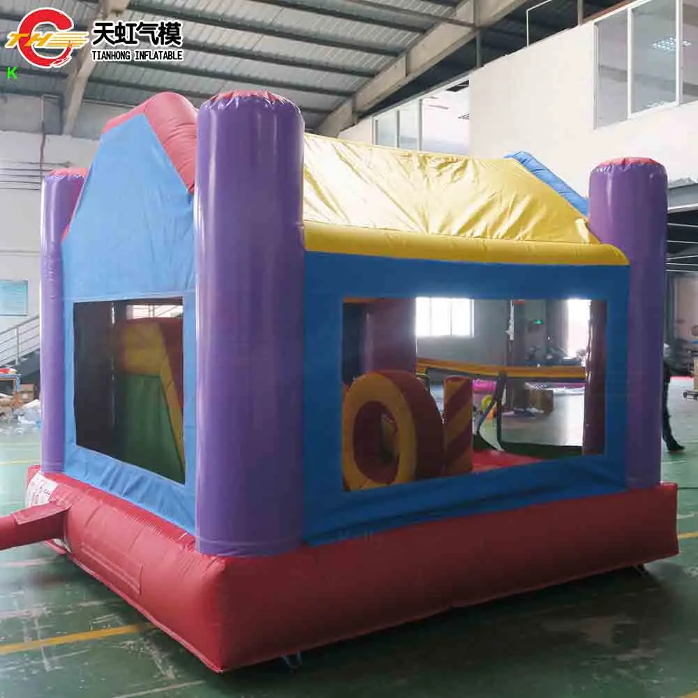 4x4m Commerciële Springkussen met Glijbaan en Obstakels 4 IN 1 Lucht Springkasteel voor Kinderen met Blower