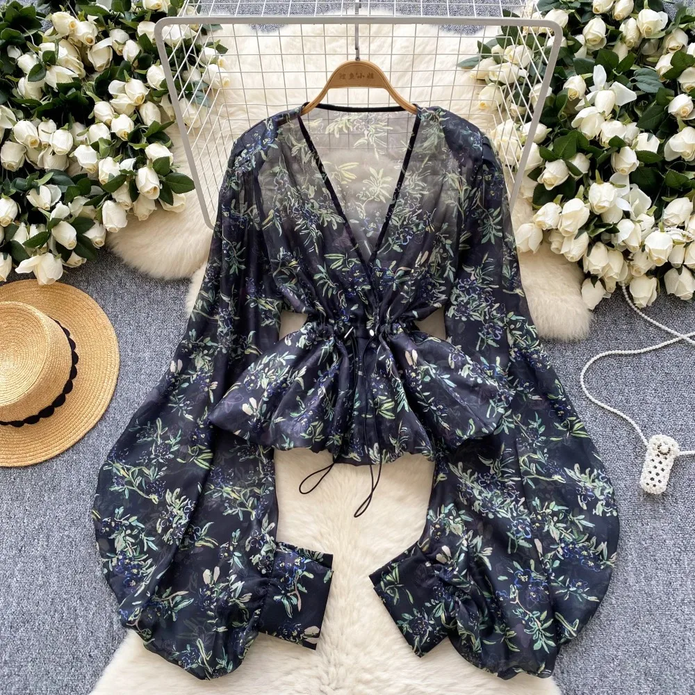 

Шикарная сетчатая футболка с v-образным вырезом и рюшами, сексуальная футболка с рукавами-фонариками, базовые футболки, модная женская уличная одежда на весну и лето