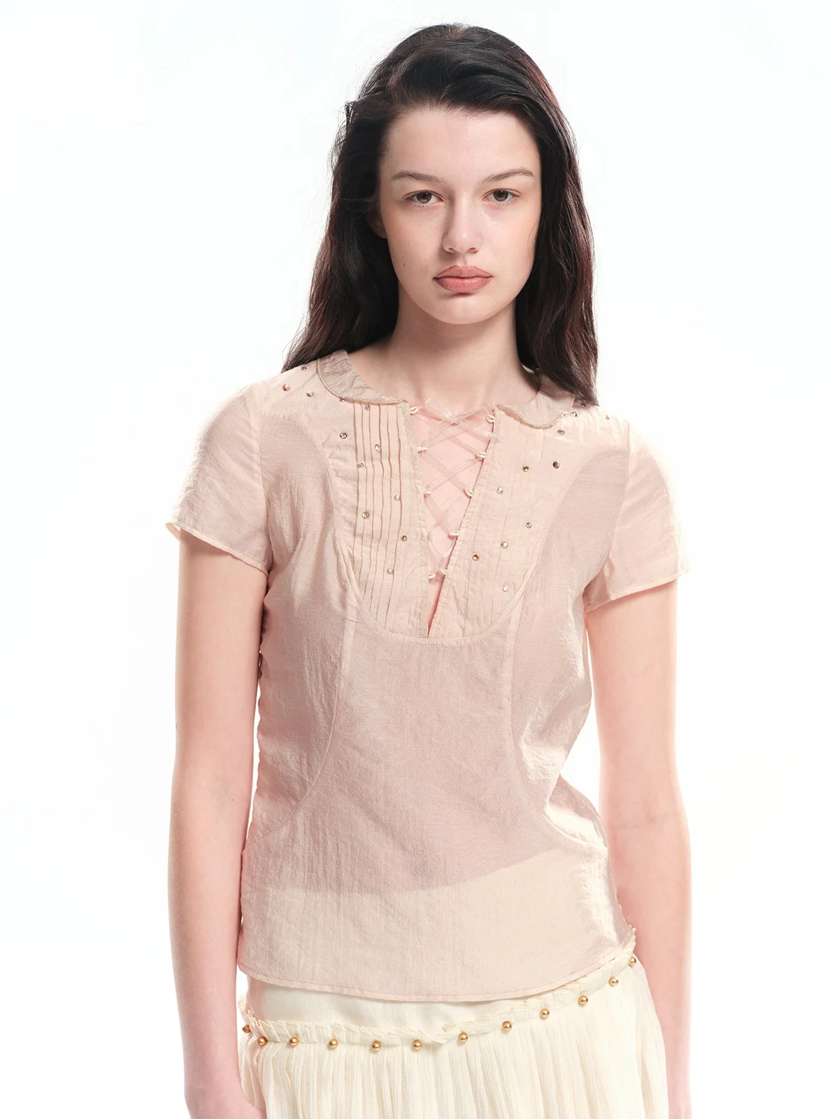 

Розовая блестящая блузка с блестками и эффектом хлопка, женская повседневная рубашка с круглым вырезом и короткими рукавами Dotyears, Cool Sensation, весенний сезон