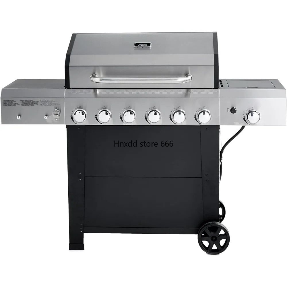 Freestanding Gas Grill with Side Burner, 6 Burner (66,000 BTU) Parrilas Para Asado Outdoor Charcoal Grill Firepit