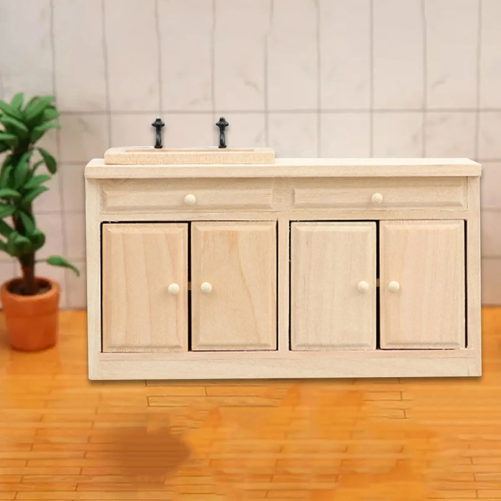 1/12 Dollhouse Miniature Portable Simulated Wooden Cabinet for Gift Children