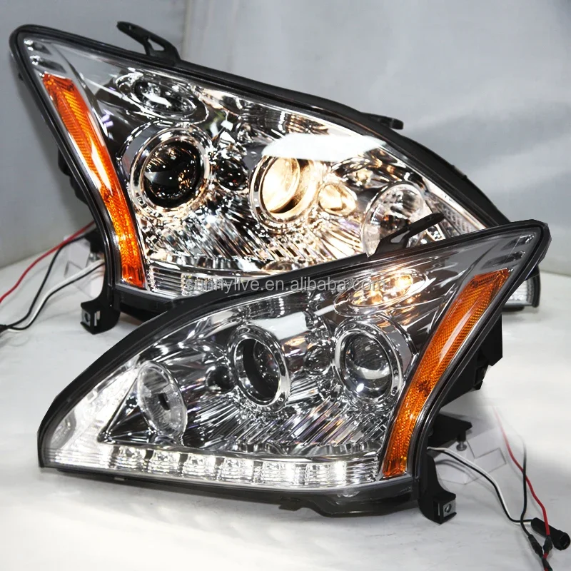 AIROW 2004-2009 Year LED Head Lights Headlamps Chrome Housing Yellow Reflector SN for Lexus RX330 RX350