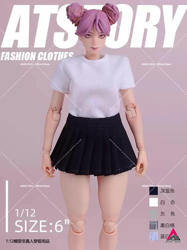 In Stock 1/12 Short Dress Pleated Skirt Short Shirt CLothes Model Fit 6 '' Female Soldier Action Figure Model Doll Anime Toys