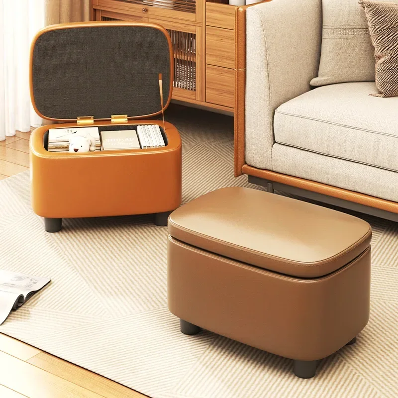 Creative Organizer Stool Ottomans Household Comfortable Sofa Leather Living Room Doorway Wear Shoe Stool Can Storage