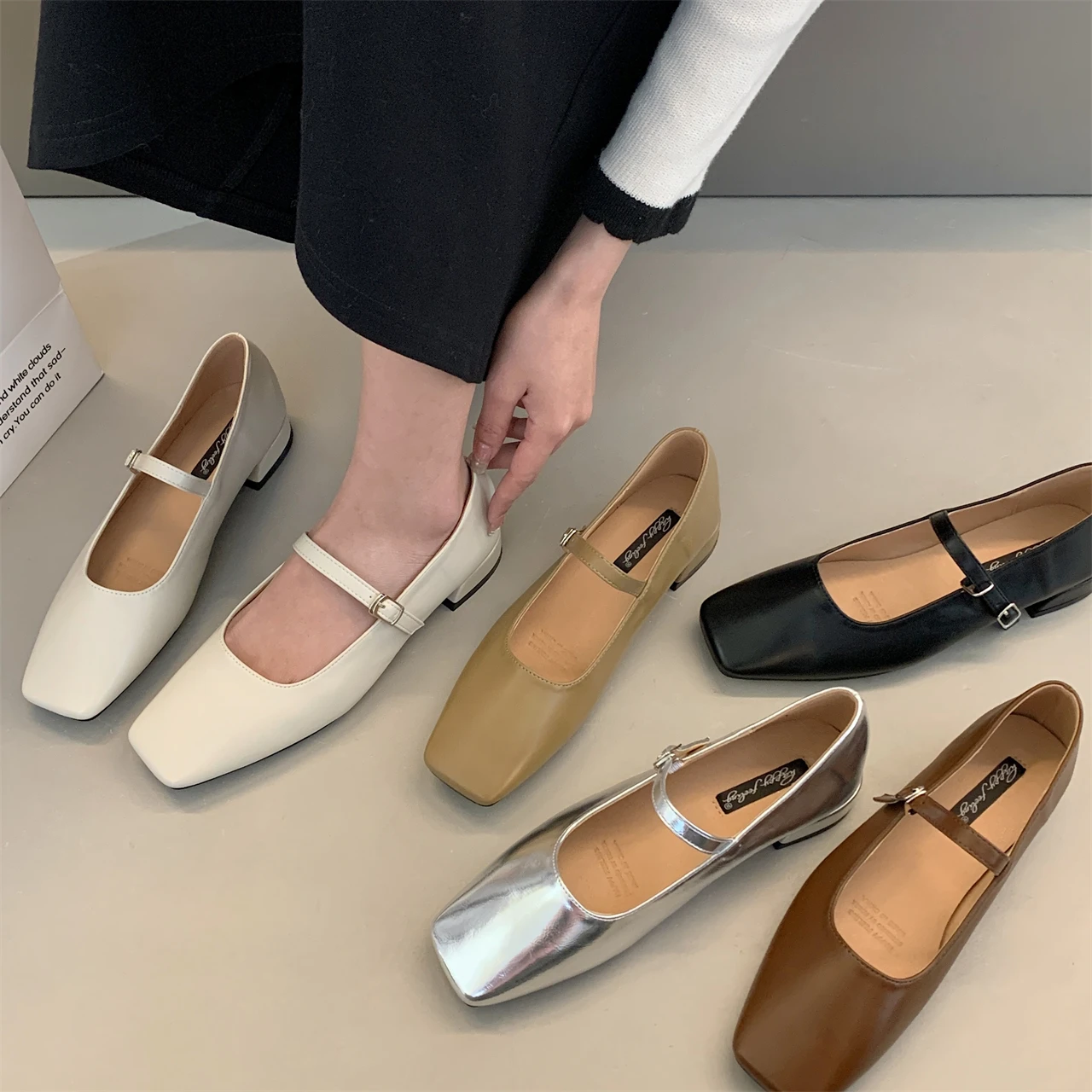 Bailamos Fashion Flats 2023 Brand Design Square Toe Women Ballet Shoes Casual Buckle Strap Female Dress Shoes Low Heels Mu