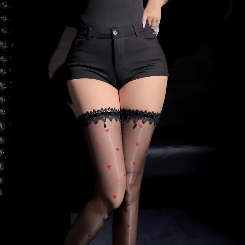 Gloss tights Glossy Lace‑Strap Over‑Knee Socks Anti‑Slip Thigh‑High Long Hosiery Women Shiny Stockings Fashion Daily Matching