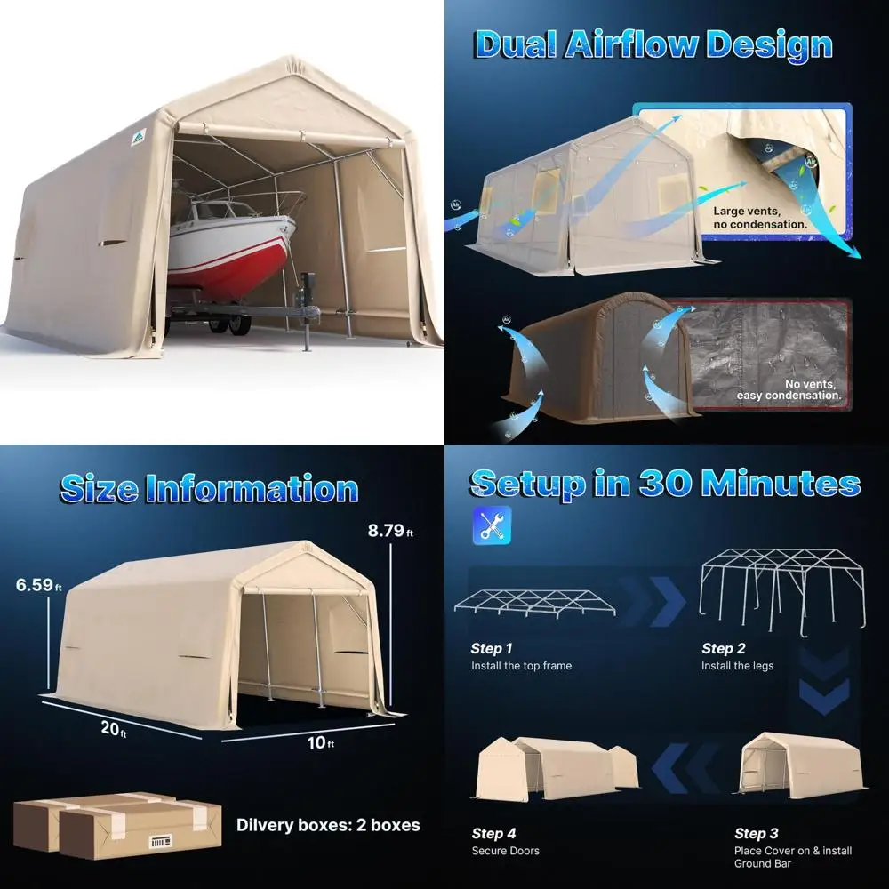 

Сверхмощный уличный карман размером 10x20 футов с двумя дверцами на молнии и укрытием для хранения для патио и сада
