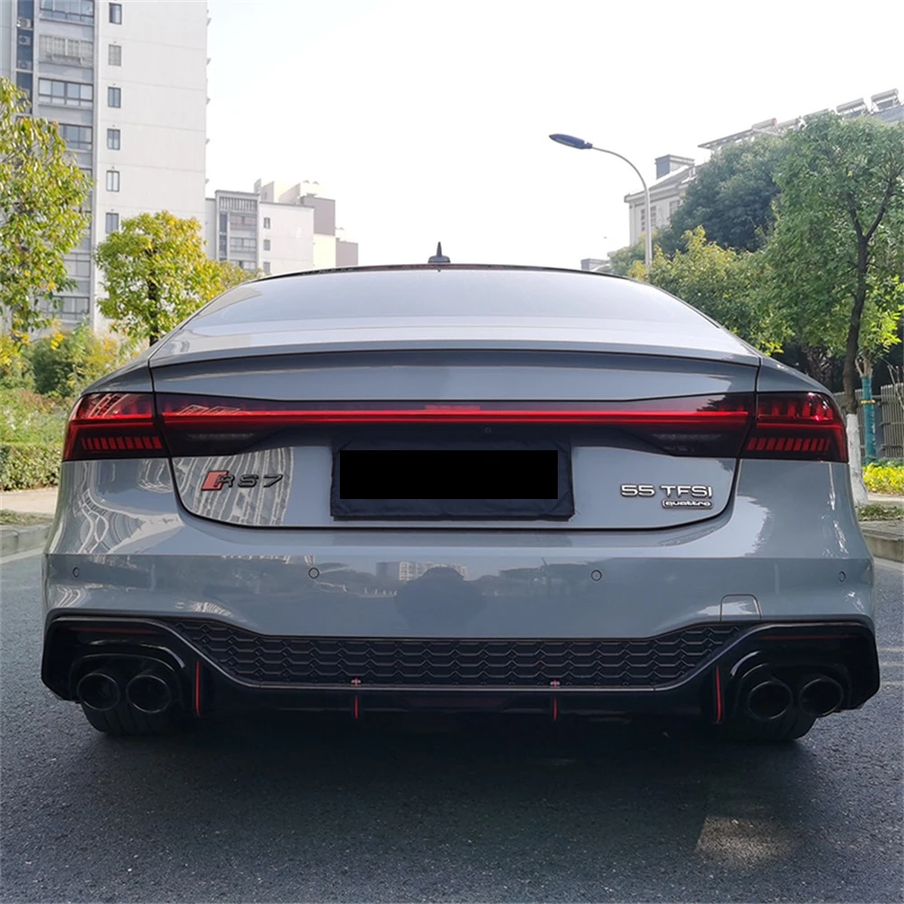 Rear Diffuser Lip For Audi A7 S7 Sline 4 Door 2019 2020 (Not fit standard A7) Rear Bumper Diffuser Lip Spoiler with Exhaust Tips