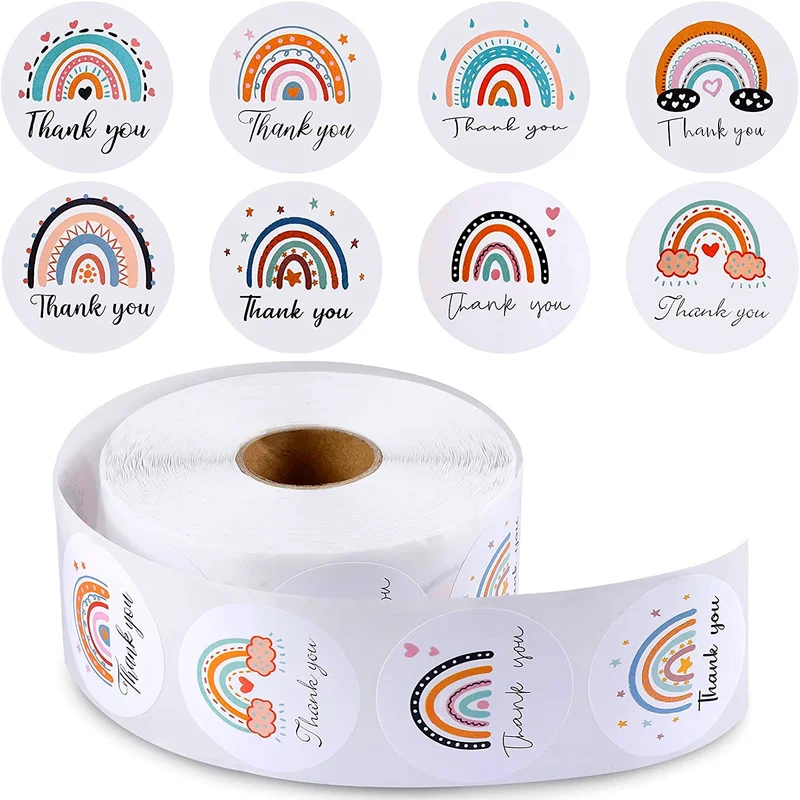 

500pcs Happy Mail Stickers Roll, Cute Rainbow Thank You Sticker Labels for Small Business,Envelope Bag Packaging Seals Shipping