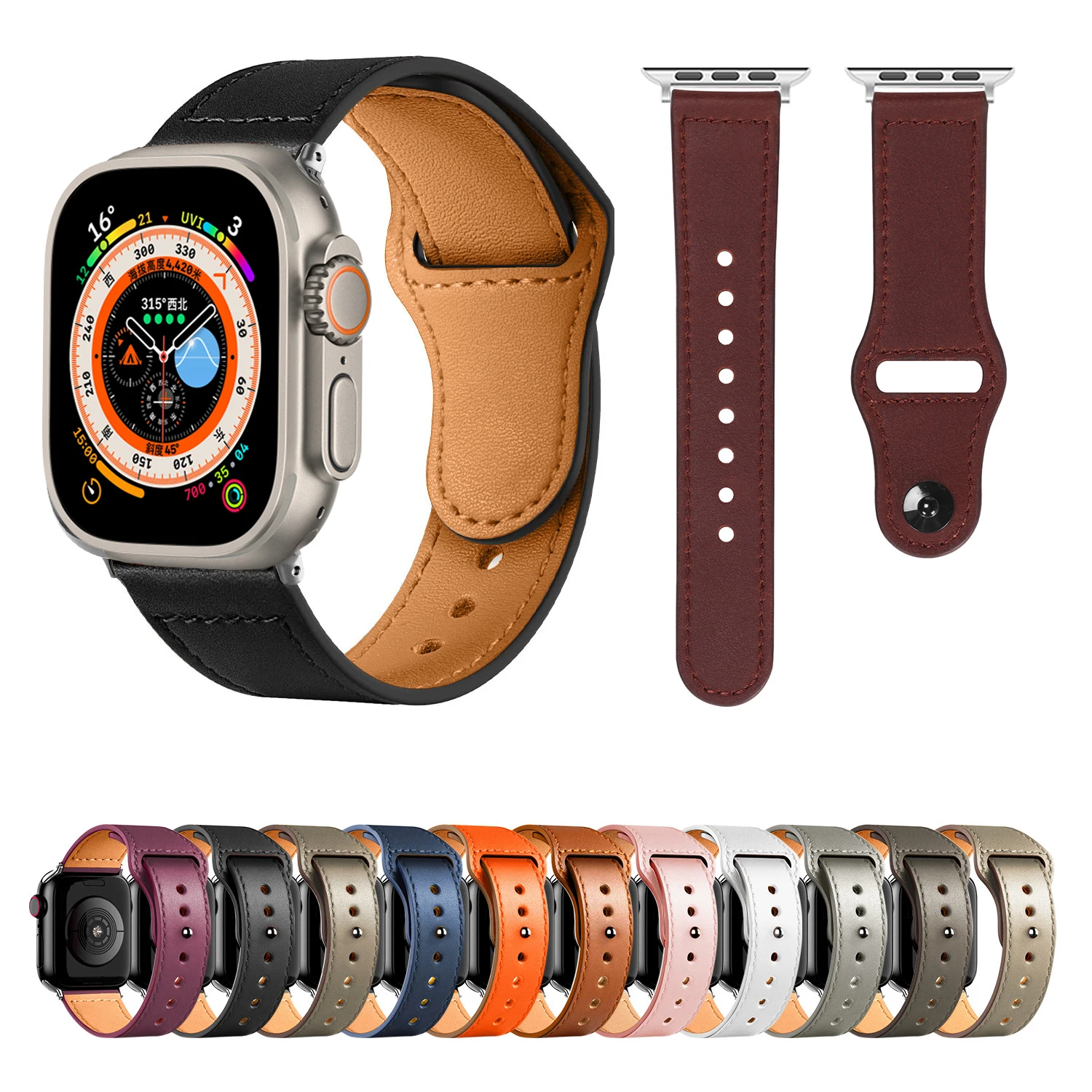 Leather strap For Apple watch band 44mm 40mm 45mm 41mm 49mm 42mm 38mm wristband correa bracelet iWatch series 3 5 6 SE 7 8 ultra