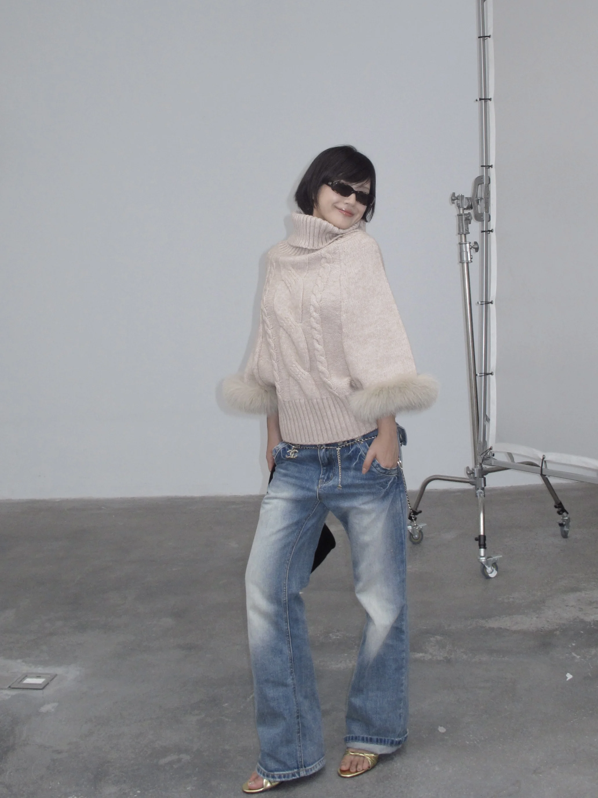 

T Knitted Fur Cowl Ne Sweater High Ne Lazy Design Sense ex Autumn Winter Warm Polyester Fiber Long Sve Swe...