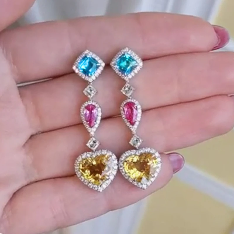 Huitan Luxus bunte Zirkonia Ohrringe für Frauen Hochzeits feier elegante Accessoires Dame baumeln Ohrringe trend igen Schmuck