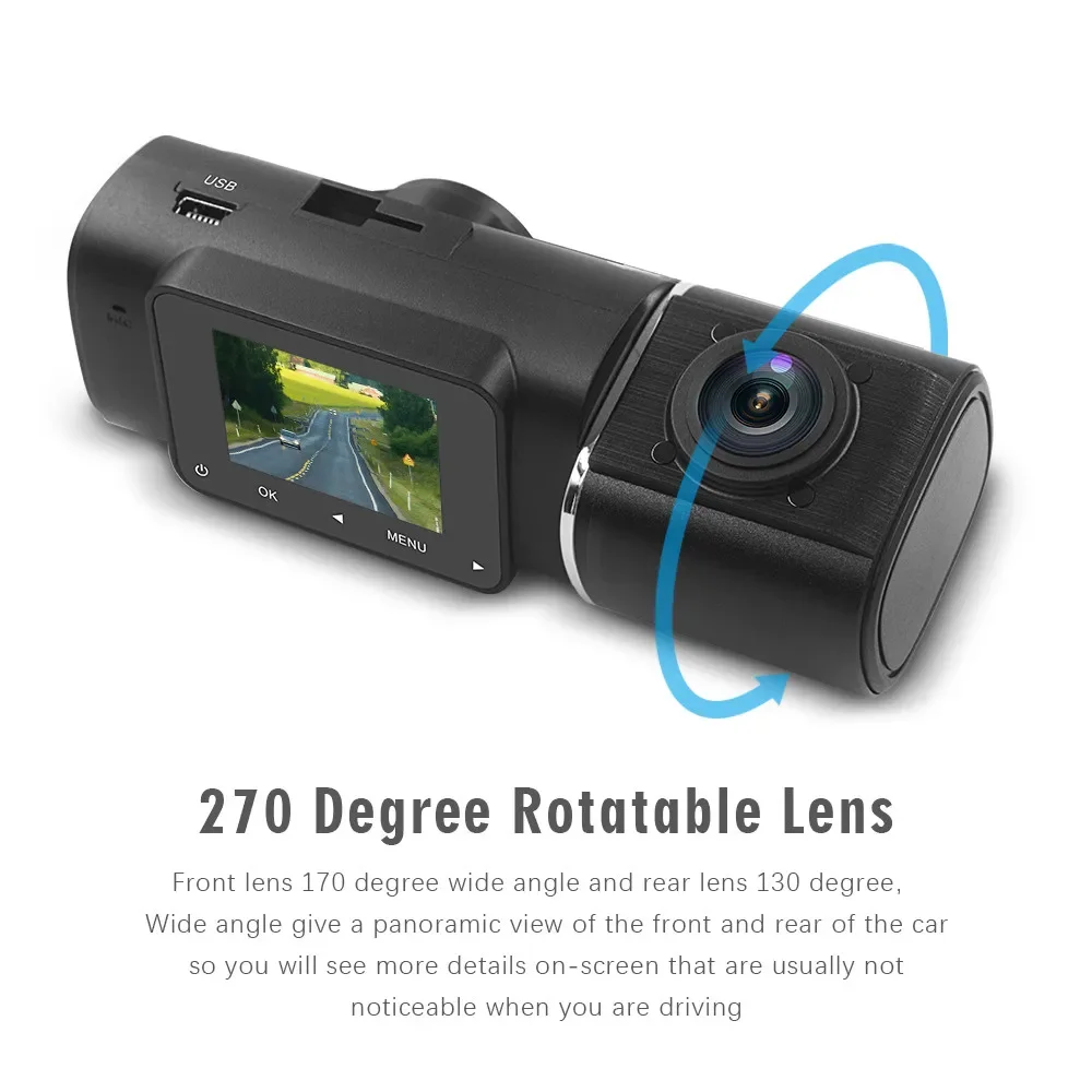 Car Dual Dash Cam Front and Inside 1080P with G-Sensor WDR Night Vision Waterproof Features view 3