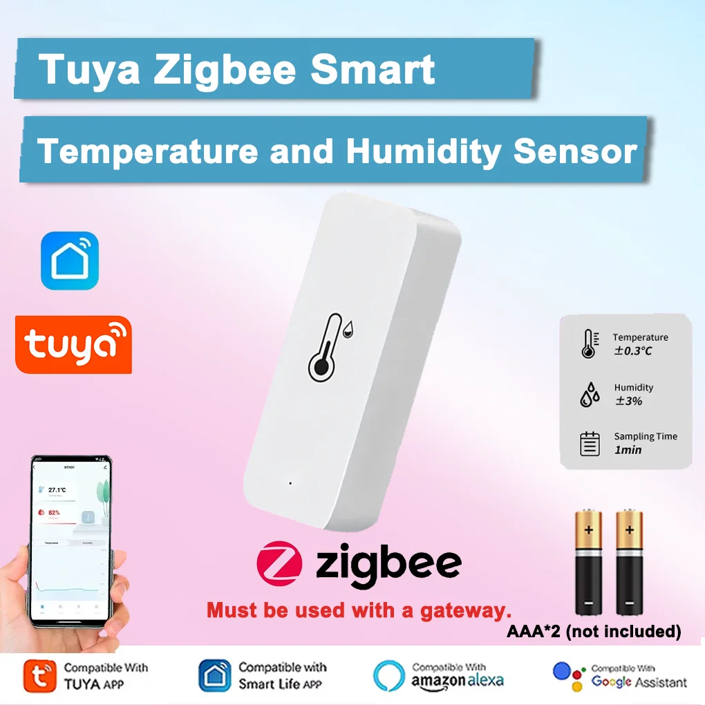 Tuya Zigbee Smart Temperature & Humidity Sensor Compatible with Smart Life APP Alexa Home Automation for Linked Air Conditioning