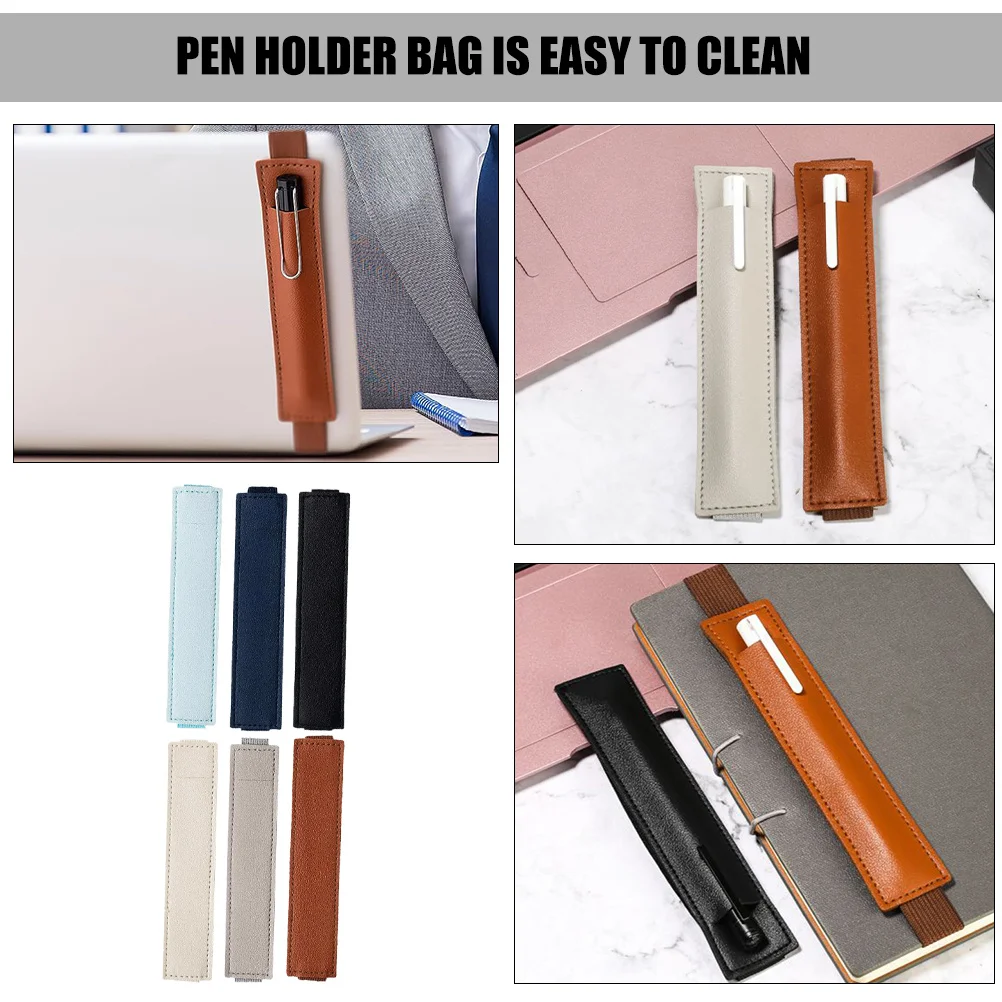 6pcs Pen Sleeve With Elastic Band For Notebook Journal Tablet Pu Pen Holder Pouch Single Storage Case Protector