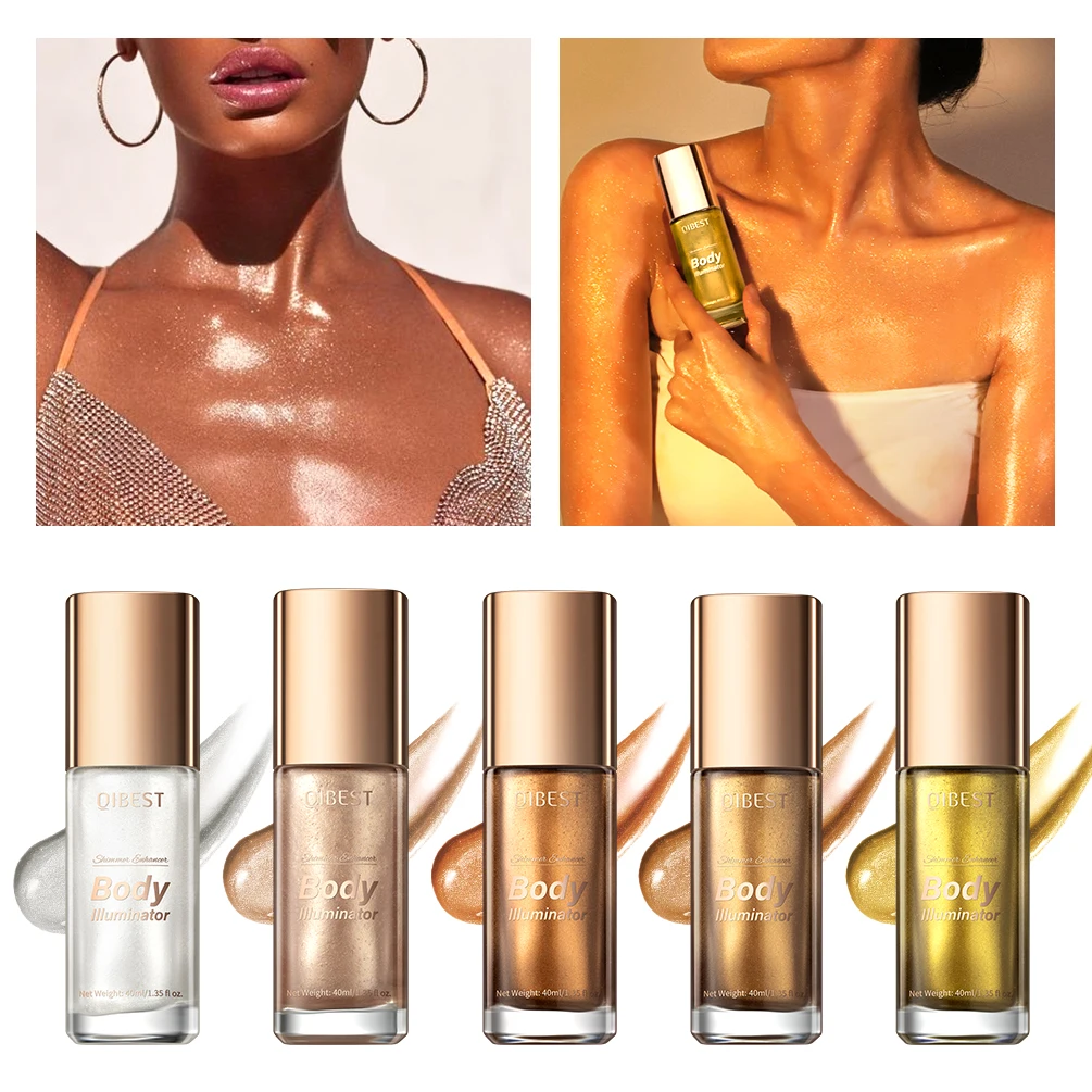 QIBEST 5 Colors Glitter Liquid Highlighter Pearlescent Shiny Sequins Lying Silkworm Shimmer Makeup For Face Highlight Contour