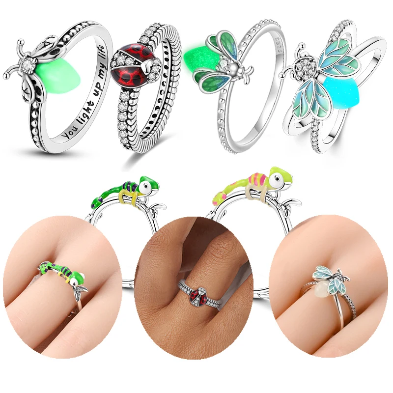 

Luminous Firefly Rings Mini Chameleon Original 925 Silver Women Ring Birthday Engagement Jewelry Anniversary Gift Wholesale