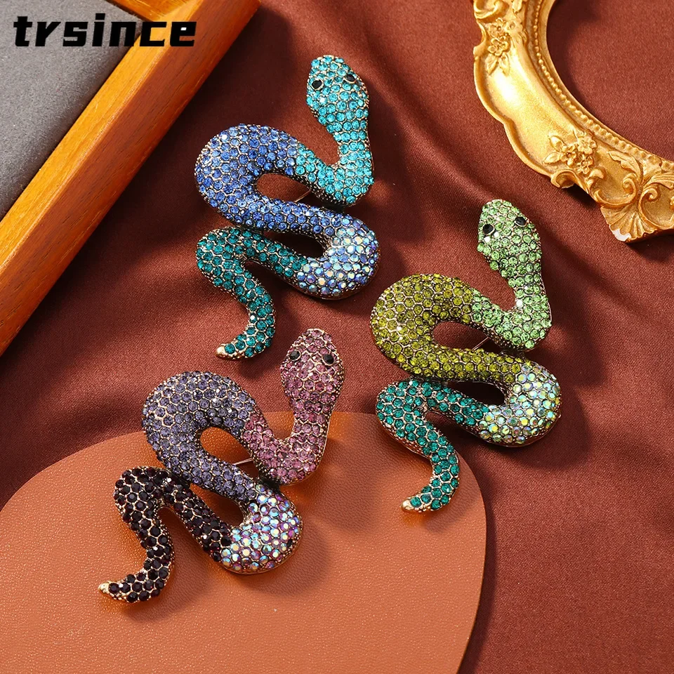 Luxury Vintage Design Green and Purple Large Size Brooch Animal Snake Pin Ladies Wedding Dress Corsage Men's Suit Accessories