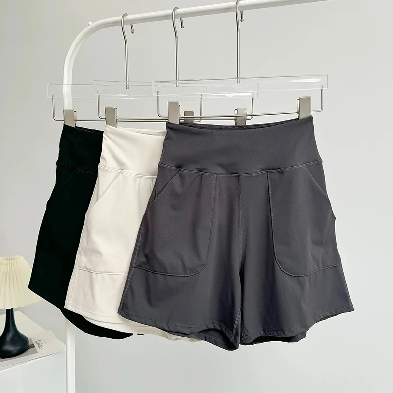 Smvp Women's High-Waisted Yoga Shorts with Pockets Quick-Drying Breathable for Summer Outdoor Training Running Pilates Fitness