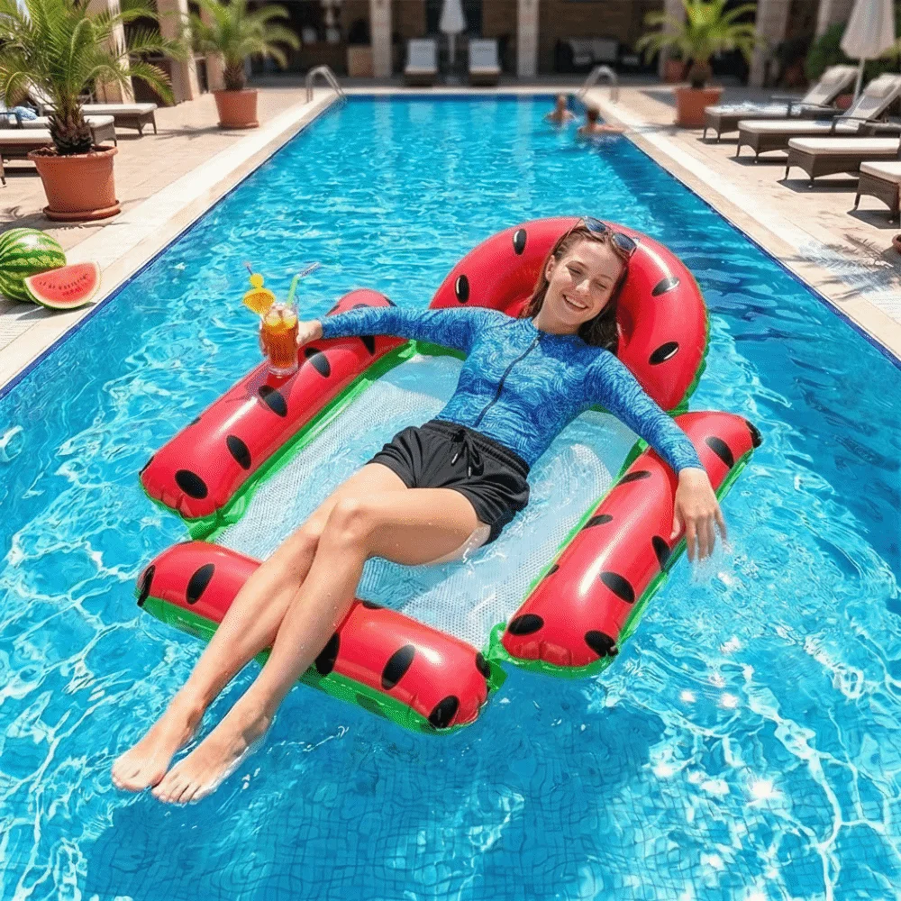 Mesh Seat Inflatable Pool Hammock Foldable Non-Slip Material Floating Lounger Fruit Pattern Pressure-Resistant Water Hammock