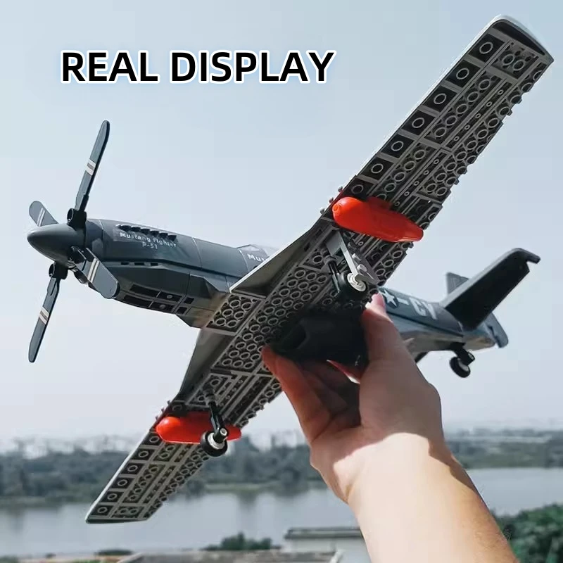 258PCS WWII Military 1/26 P-51 Mustang Fighter Building Blocks Air Force Jet Plane Toys For Kids Adult Gift Educational bricks