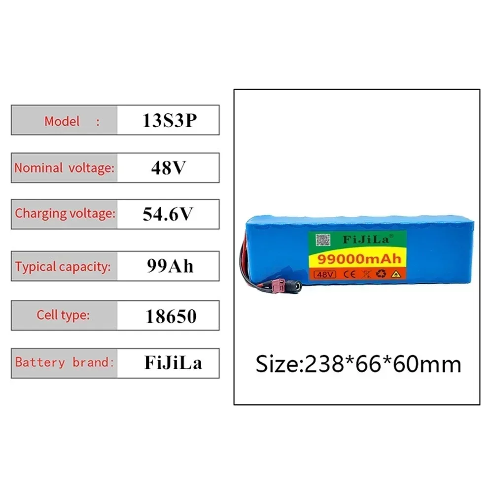 48V 99Ah 99000mAh 13S3P Lithium Ion Battery Pack 1000W for E-bike Drone Scooter with BMS