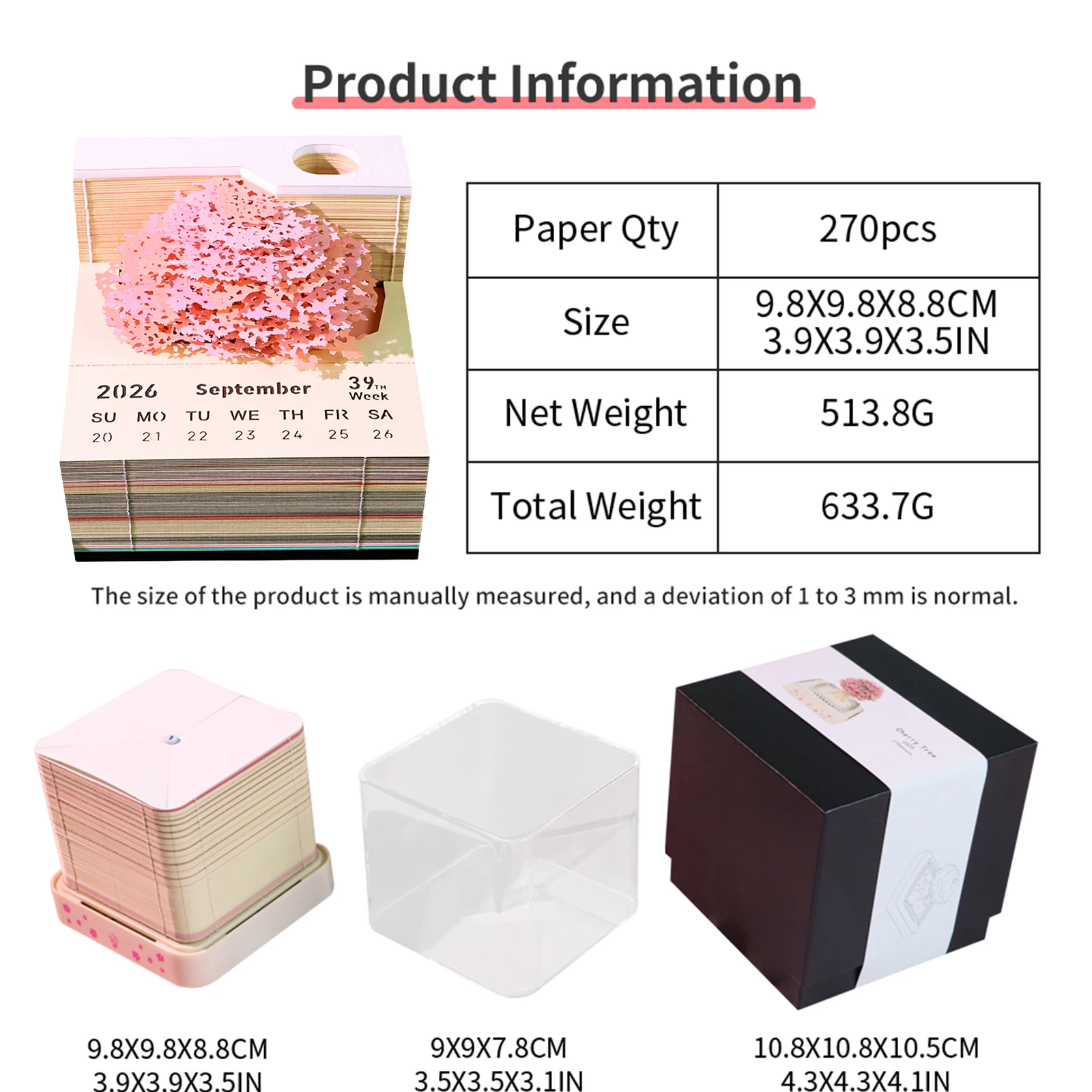 Календарь Time Piece 2026 3D-календарь 2026 Креативные 3D-блокноты Календарь 3D-художественный календарь Рождественский подарок для коллег-други