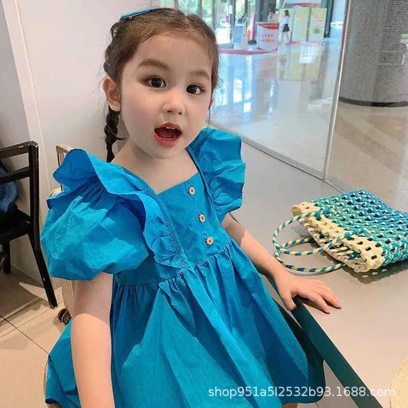 Dress Short Sleeve Knee Length O-neck Collar Solid Simple Beautiful Fashion Modern Colorful Comfortable Summer Children Girls