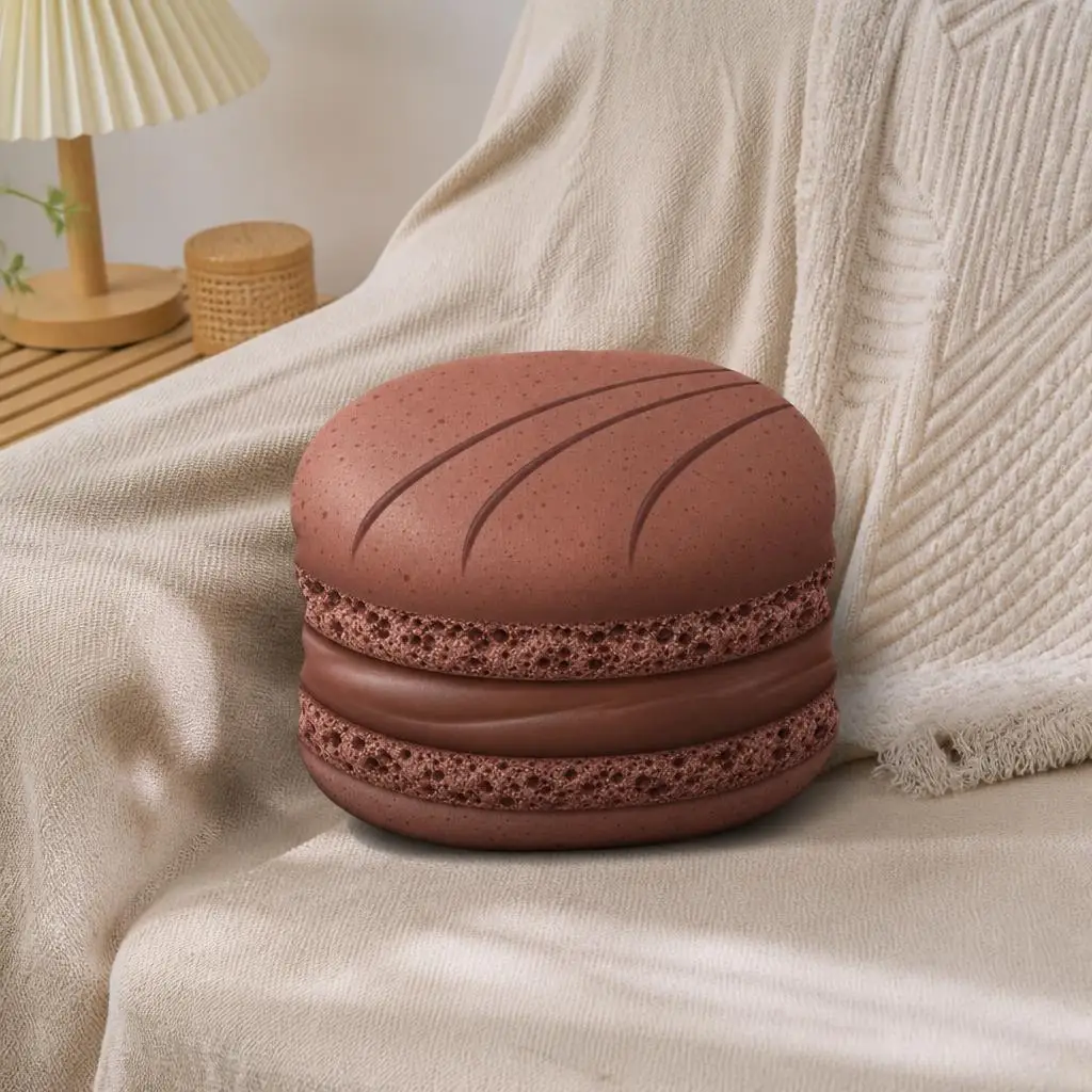 Chocolate Macaron Plush Pillow French Pastry Stuffed Cushion Sweet Treat Throw Pillow Dessert Accent for Sofa Home Decor Gift