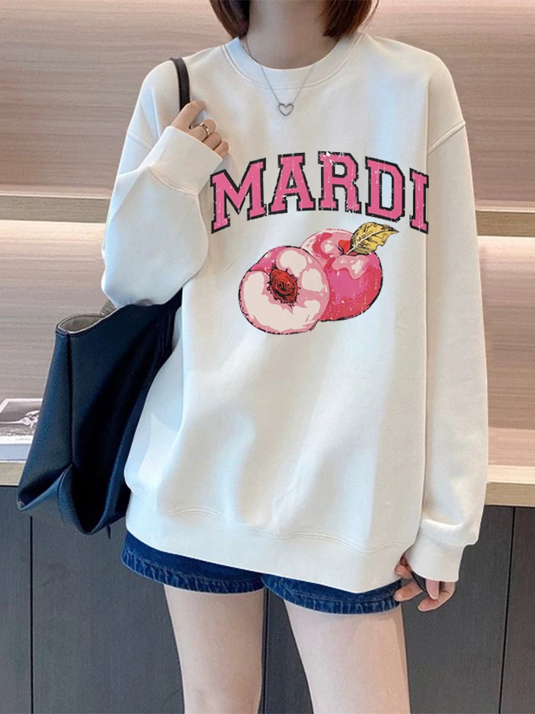 Mardi Pattern LOGO Printed Long-sleeved Casual Versatile Loose Couple Sweater Pure Cotton Autumn and Winter Top Korean Women