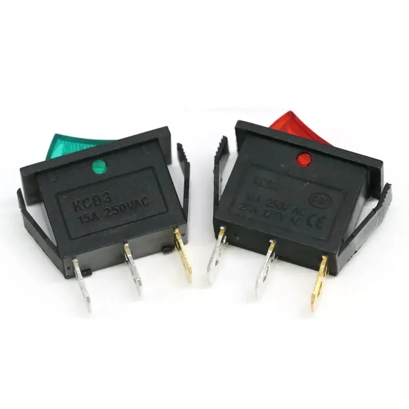 KCD3 Rocker Switch ON-OFF 2/3 Position 3 Pin Electrical equipment  With Light Power Switch 16A 250V / 20A 125VAC , 35x31x14mm