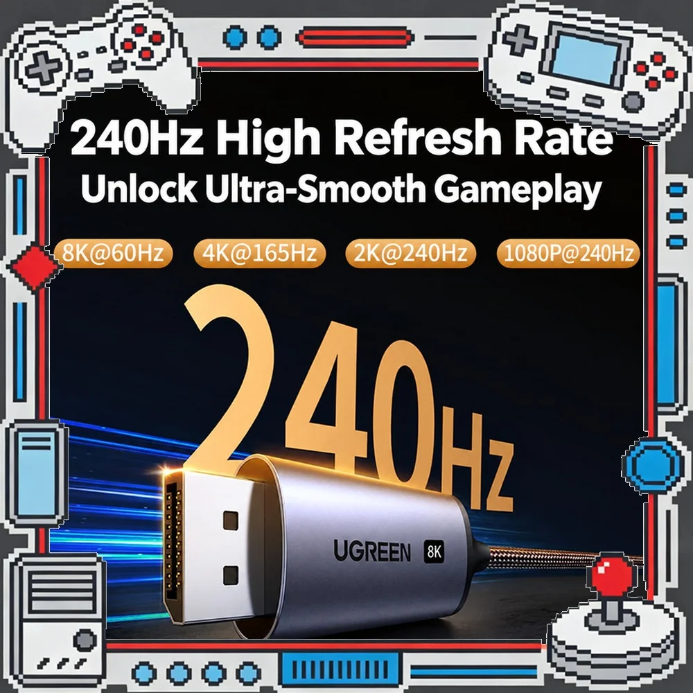 UGREEN 25158 USB-C to DisplayPort 1.4 Cable 2m 8K 60Hz 4K 240Hz 32.4Gbps Unidirectional for Monitor Laptop