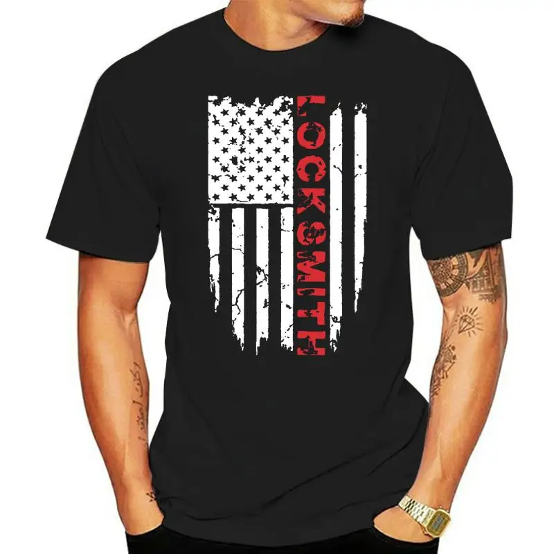 American Locksmith T-Shirt Proud USA Tee Shirts Camisas Men Printed On Tops Tees Cotton Men's Tshirts Printed On Wholesale