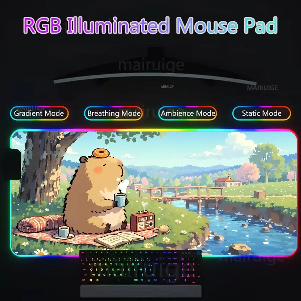 

Коврик для мыши XXL с милым изображением капибары, кавайный коврик для стола с животными, нескользящая резиновая основа, для игр и офиса, 1 шт.