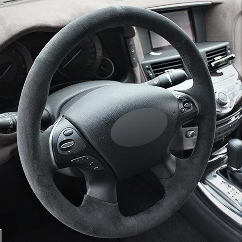 Alcantara Steering Wheel Cover Real Leather Black Thread Hand Sew Car Accessoires for Infiniti JX35 M25 M30 M35 M37 M56 Q70 QX60
