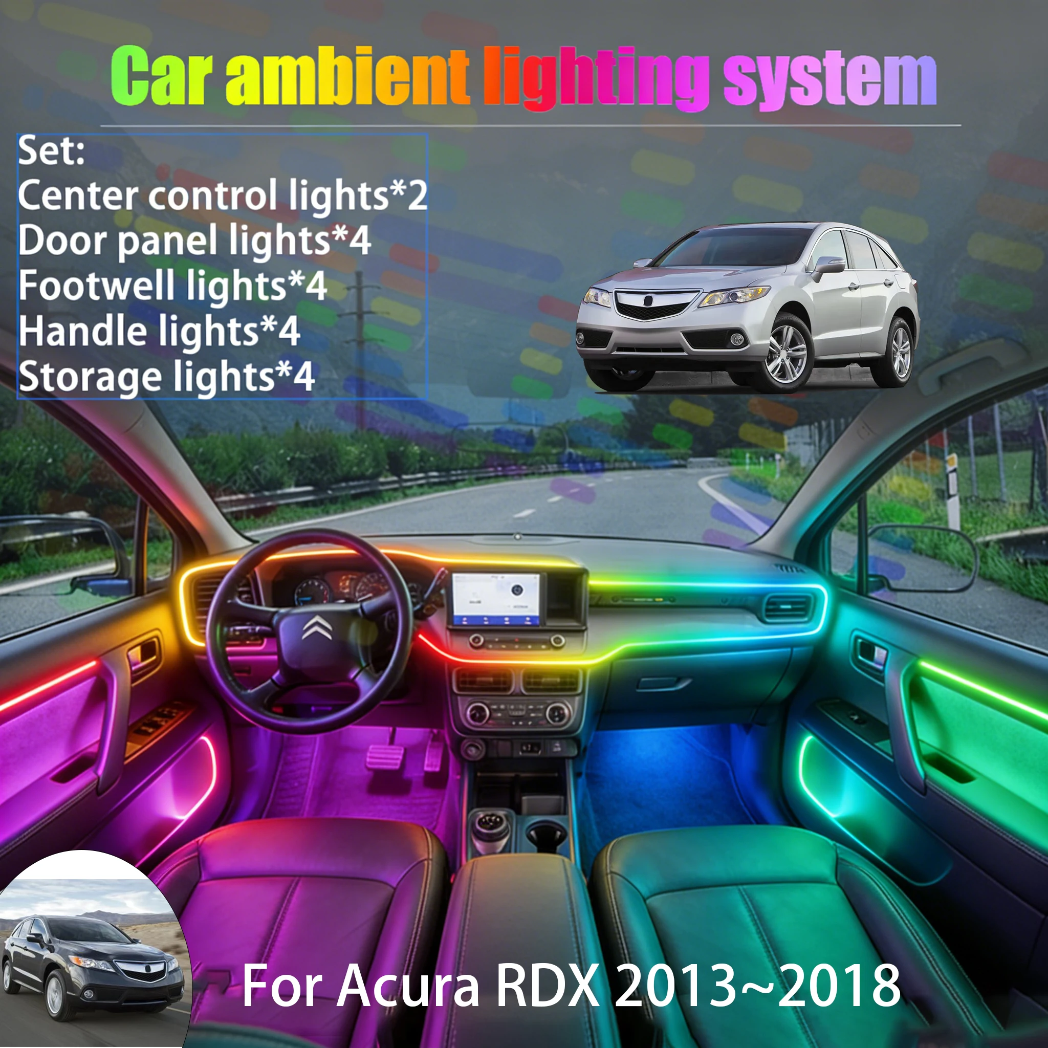 

For Acura RDX 2013~2018 TB3 4 MK2 2/18 in 1 Car ambient lighting Led trunk interior led lights USB RGB Ensemble Streamer