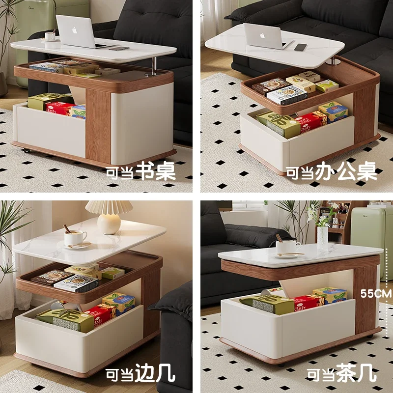 

Rock slab coffee table can lift mobile trolley light luxury high-end small apartment household