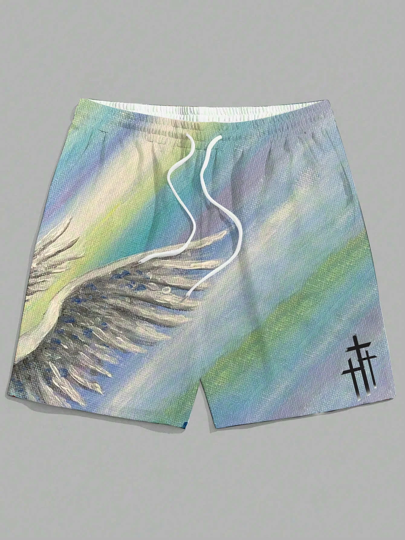 New Men's Summer Shorts Loose Casual Shorts 3D Printed Angel Wings Cross Print Retro Print Harajuku Shorts Hawaiian Beach Shorts