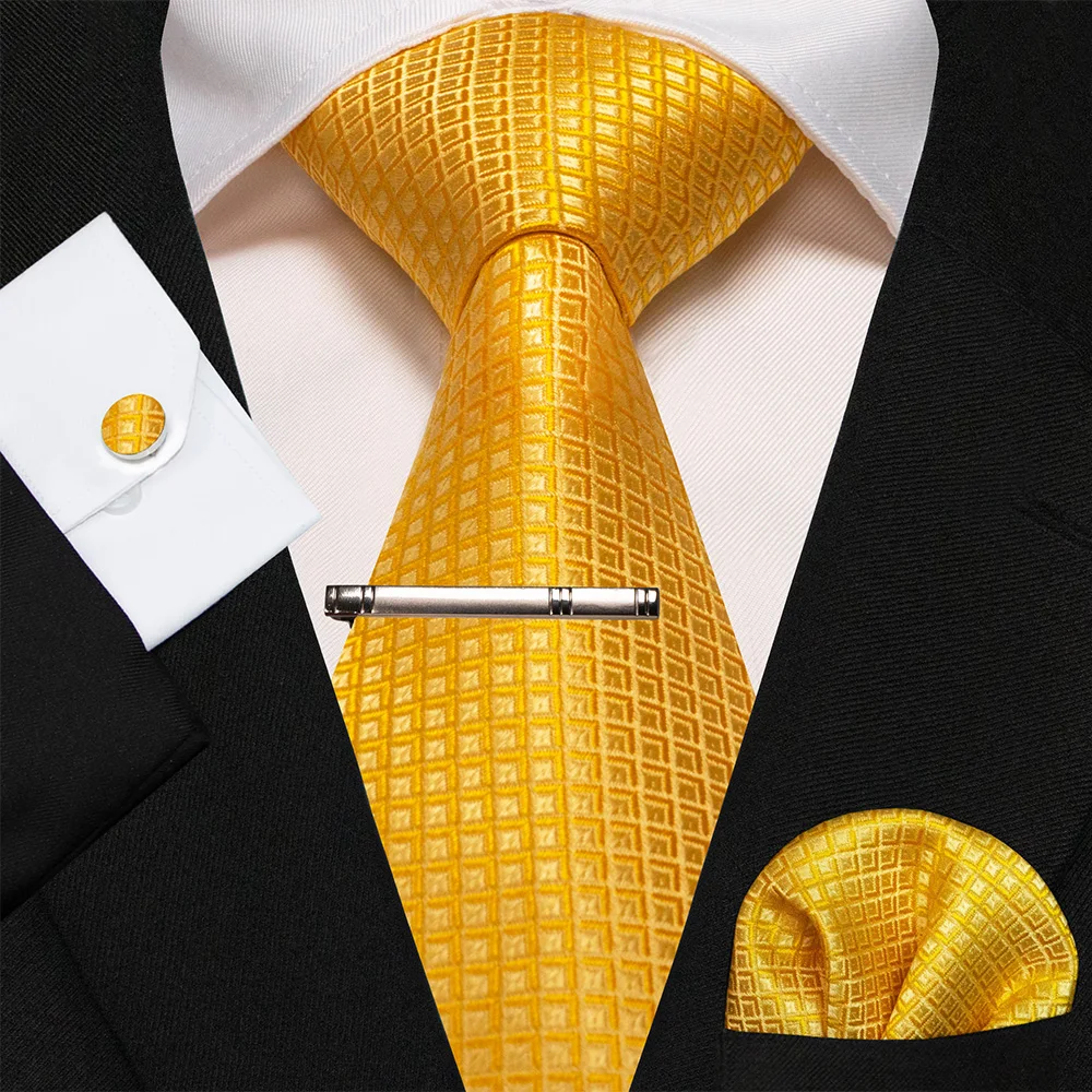 KAMBERFT Navy Blue Striped Silk Wedding Tie For Men Fashion Design Gift Men Necktie Hanky Cufflink Set Business Party Gravata