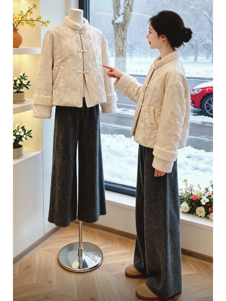 

Новая женская хлопковая куртка Ele в китайском стиле с воротником-стойкой, осенне-зимняя, теплая, в стиле ретро, с дзен-атмосферой, верхняя одежда