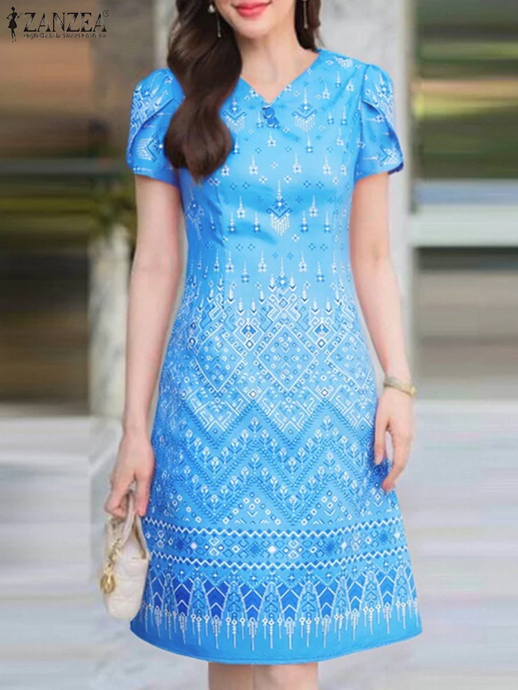 

ZANZEA Women Bohemian Party Work Dresses Summer Printed Dress O Neck Short Sleeve Sundress 2025 Fashion Holiday Vestido Sarafans