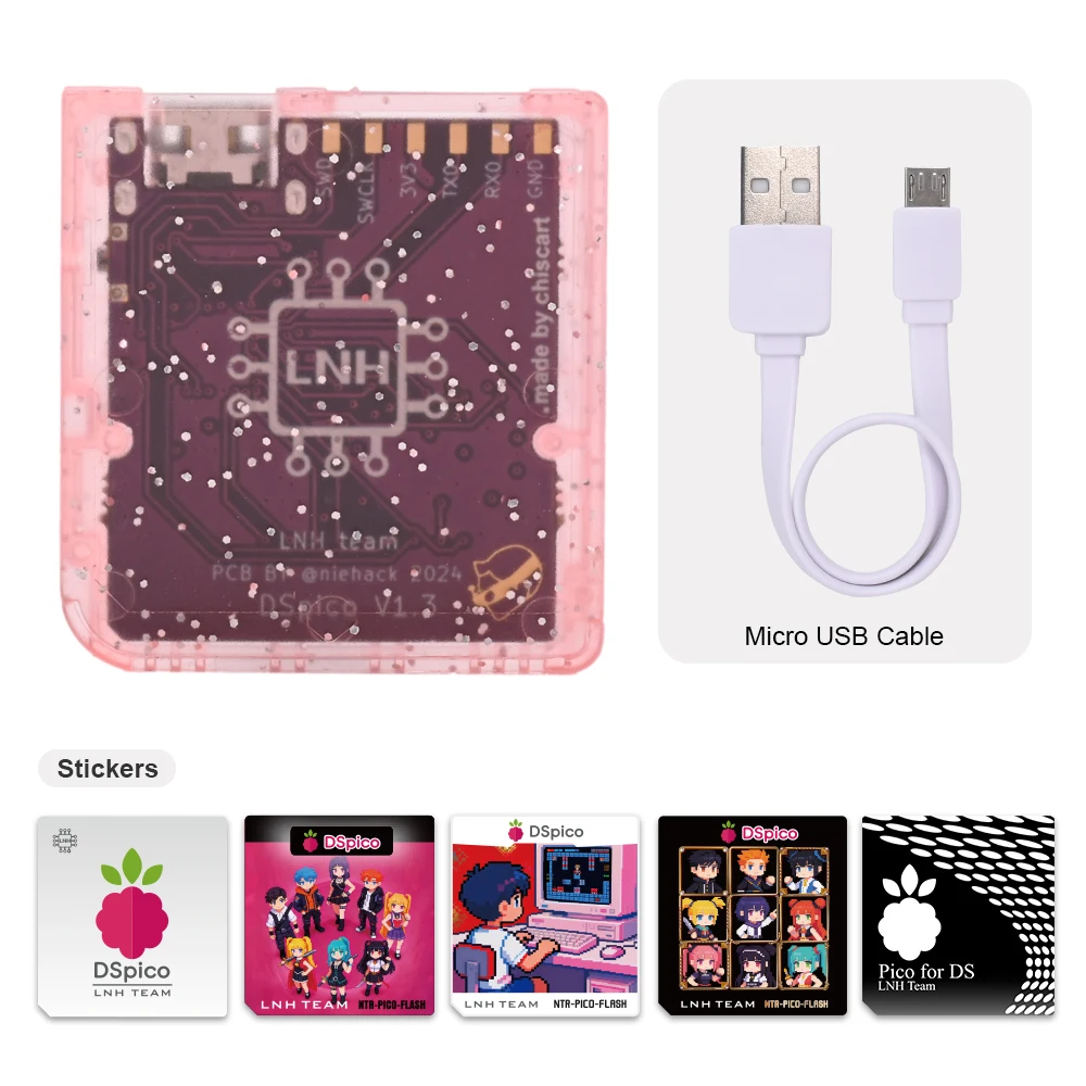 Chisfamily Micro USB Transparenter DSpico Spiele-Reader-Adapter 16 MBit Mit LED RP2040 für Nintendo DS, NDSL, DSi, 3DS Konsolen