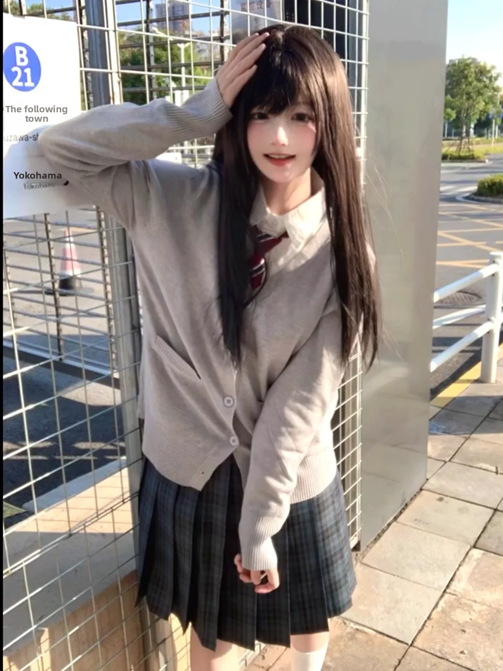 

Плиссированная юбка Kelp JK, женский весенний комплект: вязаный свитер, открытый кардиган, свободная верхняя одежда