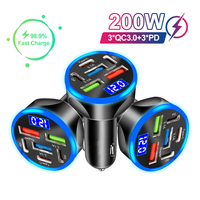 200W 6 Ports Car Charger Fast Charging PD QC3.0 USB C Car Phone Charger Type C Adapter in Car For iPhone Samsung Huawei Xiaomi