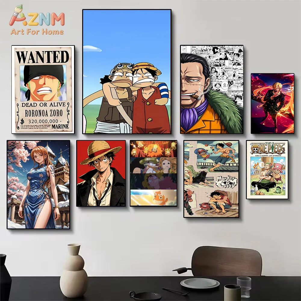 AZNM One Piece Anime Canvas Wall Art Roronoa Zoro Sanji Nami Monkey D Luffy Crocodile HD Print Frameless Wall Art Painting Japan view 3