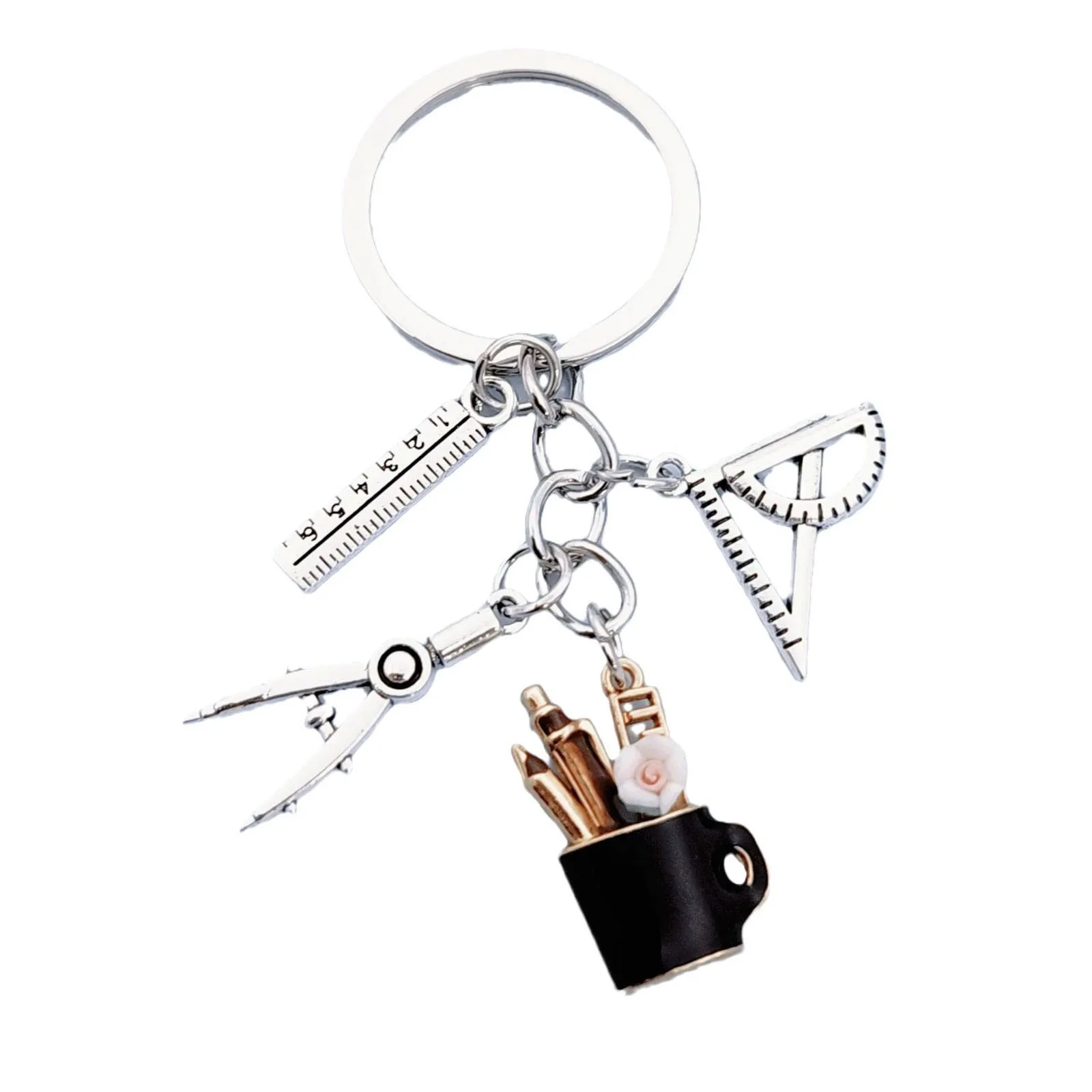 Elegant DIY Keychain: Ruler, Compass, Pen Holder, And Protractor - Perfect Gift for Students And Teachers