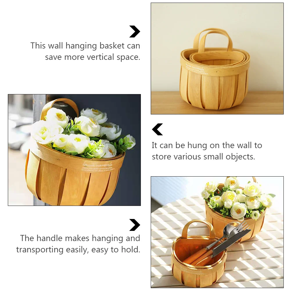 

Wooden Wall Hanging Basket for Vegetable Storage Retro Handmade Portable Gift Basket Home Decor ganizing Sundries